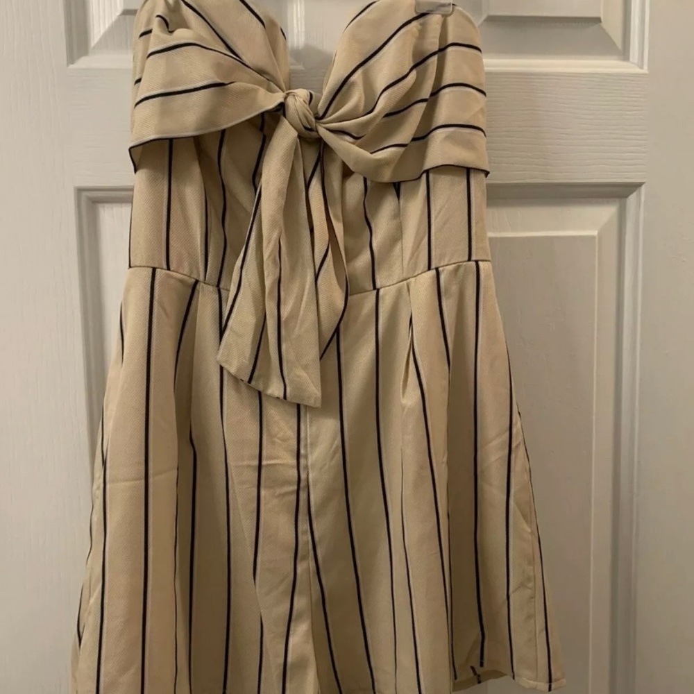 Beige/Cream Striped Strapless/Halter Romper